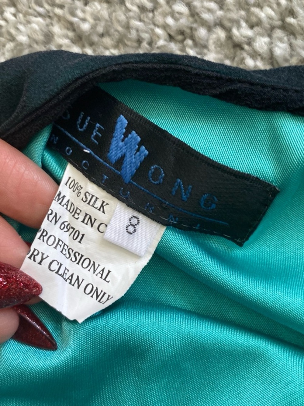 Elegant Teal Ombre Slip Dress with Floral Lace Detail - Picture 6 of 7